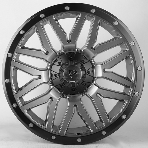 Powcan Y5369 9.0x20/6x135 D106.1 ET15 Matt Grey with Matt Black Lip